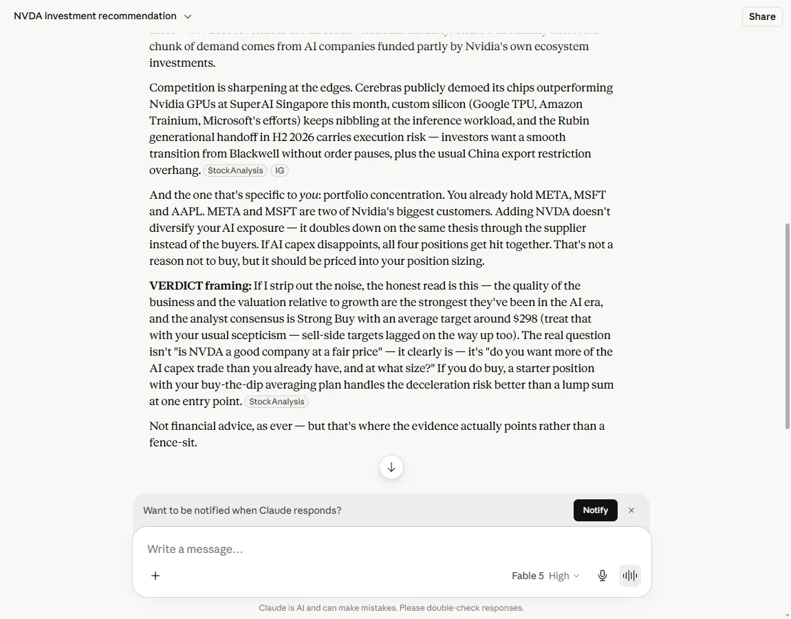 Claude's provenance answer, captured 12 June 2026, citing the SEC filing URL directly and proactively flagging which figures came from live secondary sources that need re-checking