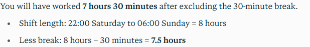 Perplexity's answer to question 8, try 1: 7.5 hours: 8 hours on the clock less the break; no mention of the clock change.