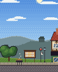 On the village green the Stranger, a grey figure in a hat with a suitcase, stands by a barbecue while Qwen3 30B and Nemotron 3 Super answer it by the noticeboard.